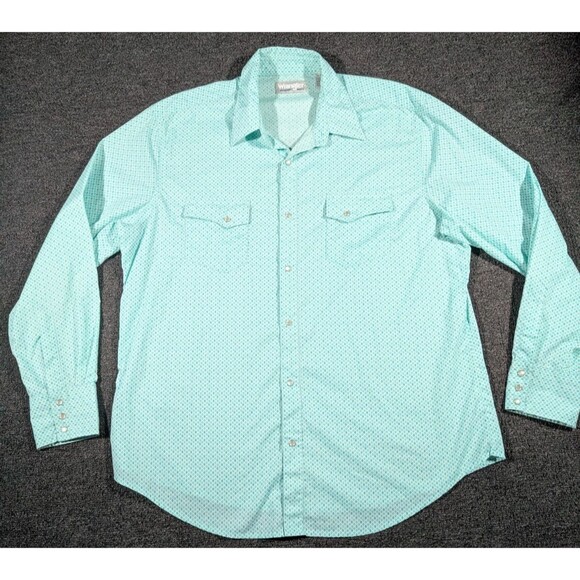 Wrangler Wrancher Western Pearl Snap Shirt Mens XL Diamond Pattern Long Sleeve - Picture 2 of 7